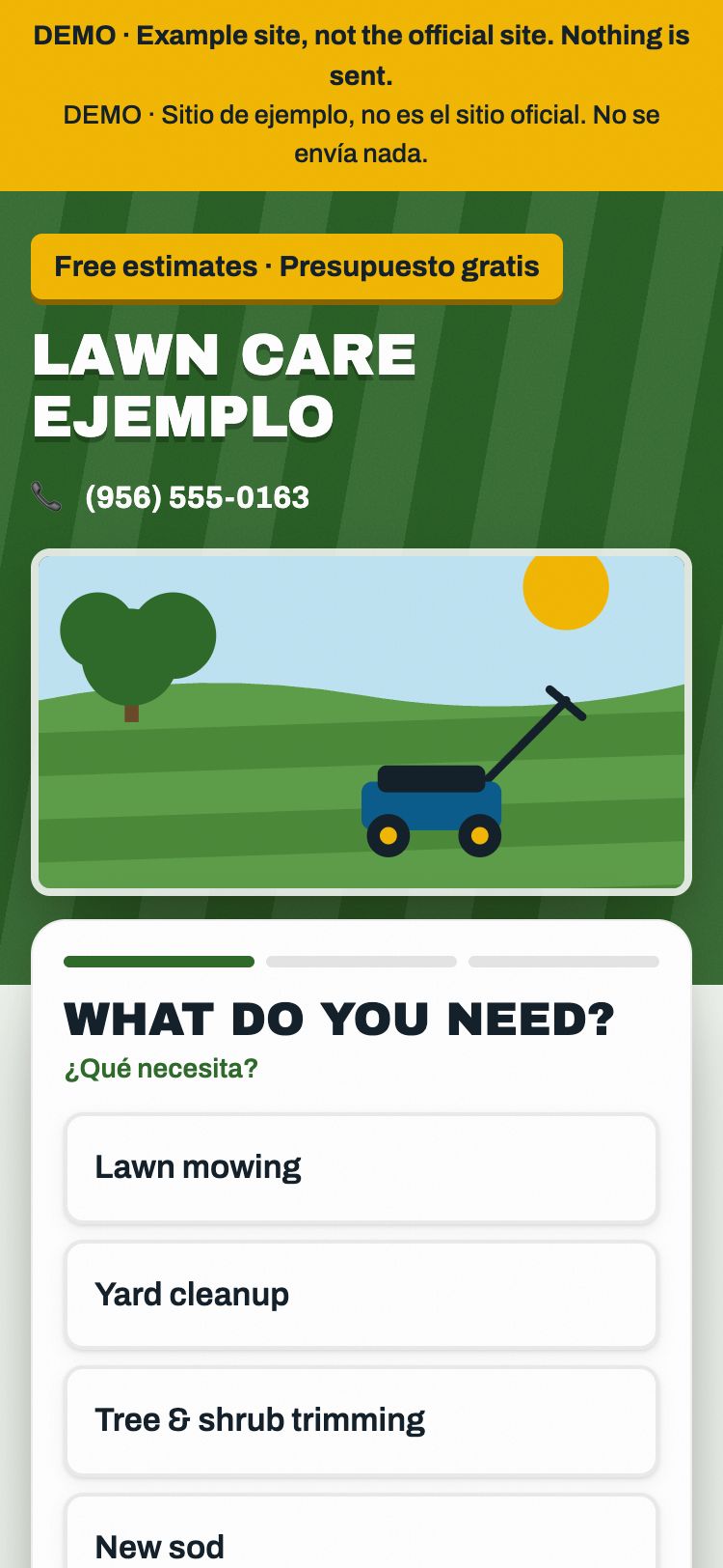 Example lawn care estimate site